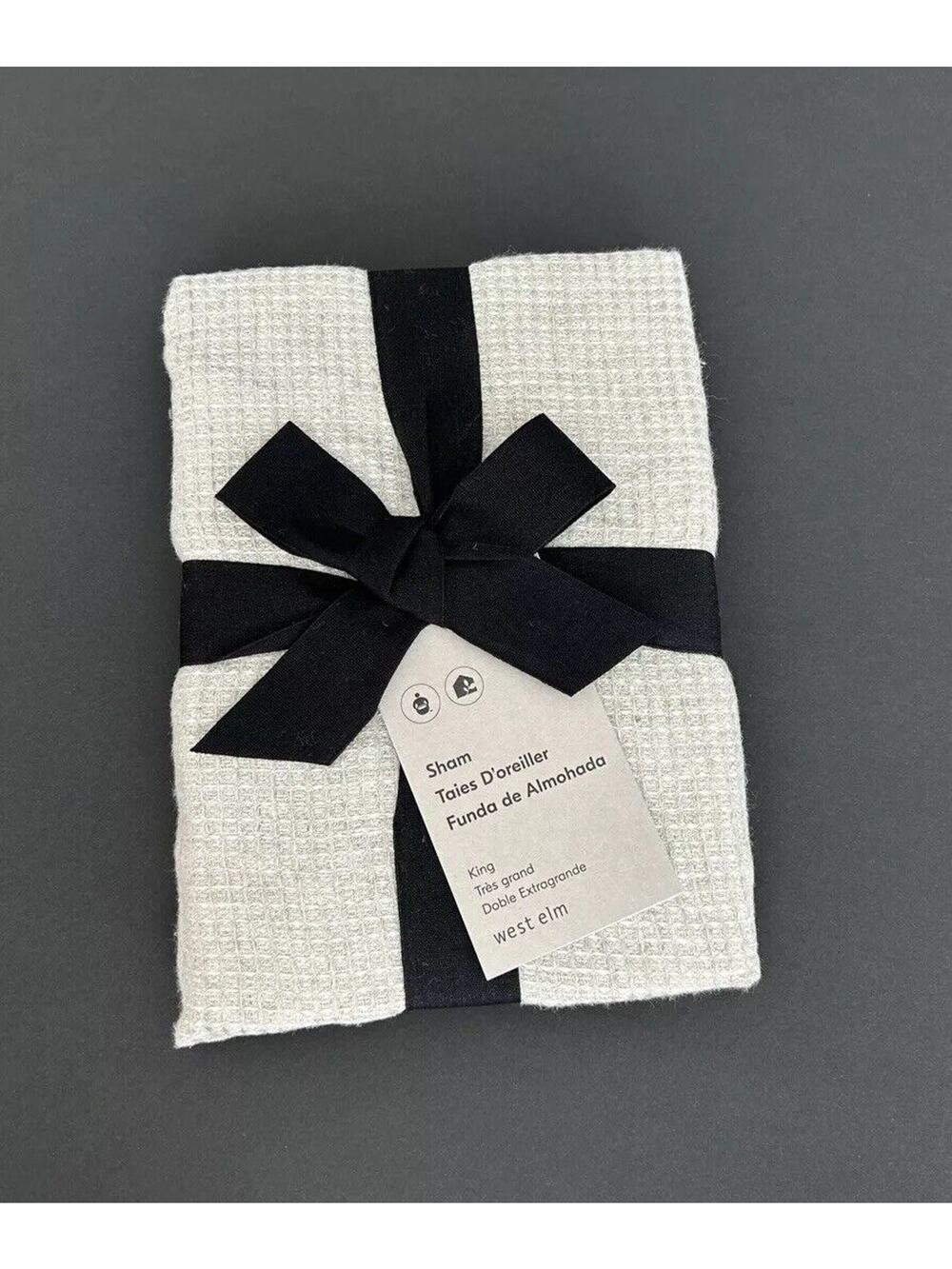 West Elm Flax Linen King Pillow Sham White Ivory Mini Waffle Size 36 X 20